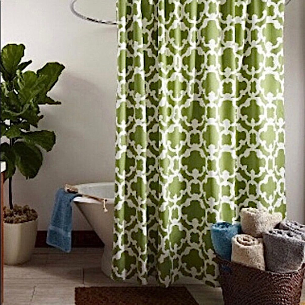 Green and White Shower Curtain